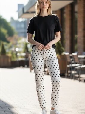 Forever 21 White Skinny Jeans with Black Polka Dots